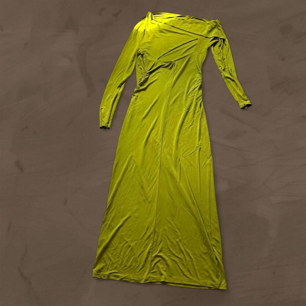 Banana republic asymmetric maxi dress jersey knit draped green size Medium NEW - Picture 4 of 8